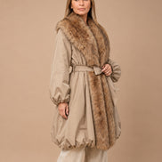 Maryley Abbigliamento Giubbino lungo imbottito con ecopelliccia 