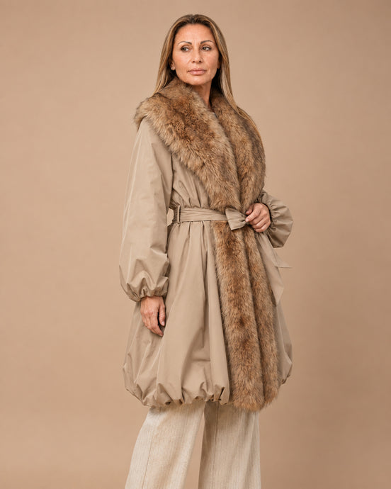 Maryley Abbigliamento Giubbino lungo imbottito con ecopelliccia 
