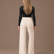 Maryley Abbigliamento Pantalone basic svasato in maglia con elastico in vita 