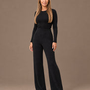 Maryley Abbigliamento Pantalone basic svasato in maglia con elastico in vita 