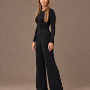 Maryley Abbigliamento Pantalone basic svasato in maglia con elastico in vita 