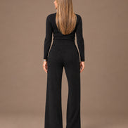 Maryley Abbigliamento Pantalone basic svasato in maglia con elastico in vita 