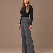 Maryley Abbigliamento Pantalone basic svasato in maglia con elastico in vita 