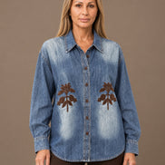 pronto Abbigliamento Camicia denim slavato con motivi floreali 