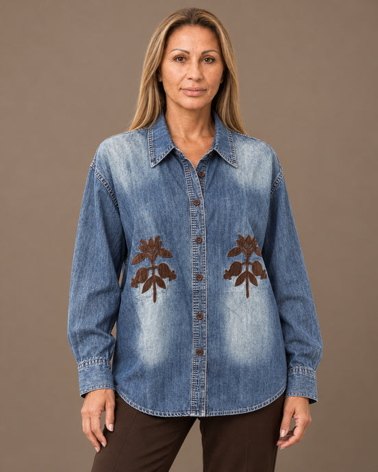 pronto Abbigliamento Camicia denim slavato con motivi floreali 