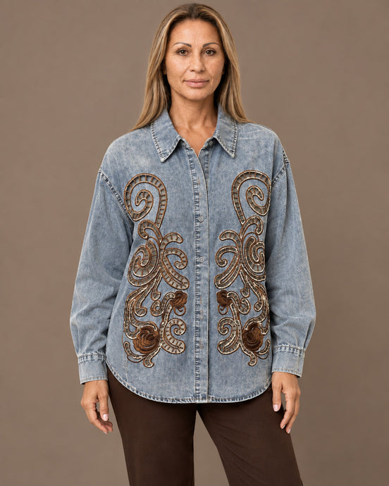 pronto Abbigliamento Camicia denim con ricami ornamentali 