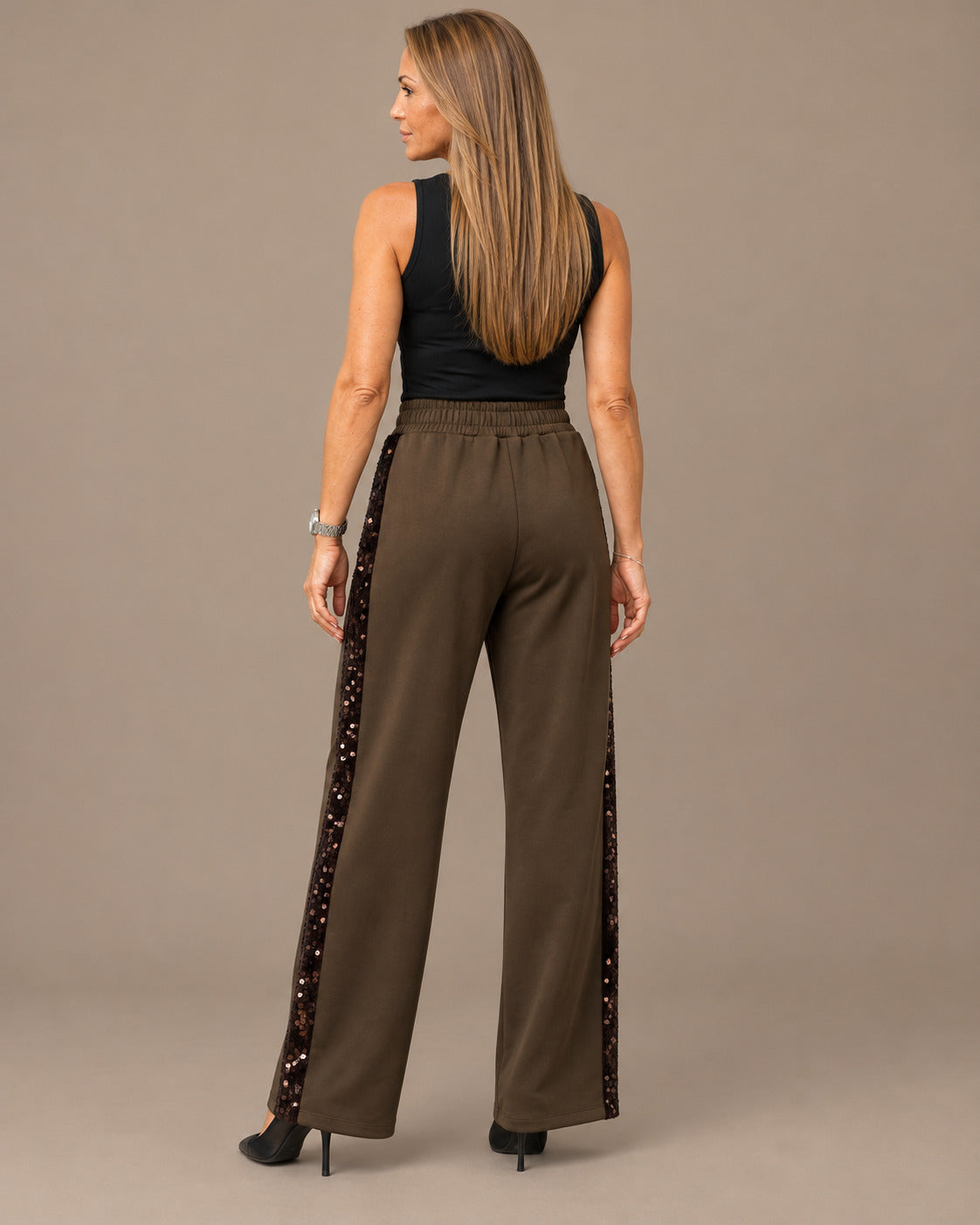 pronto Abbigliamento Pantaloni tuta con banda in velluto e paillettes 