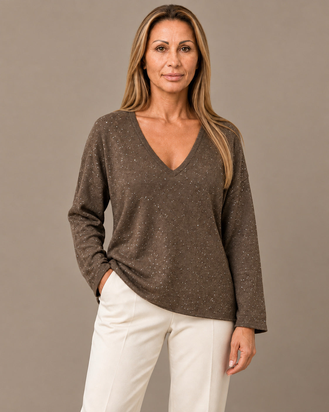 pronto Abbigliamento Maglia con scollo a V e punti luce 