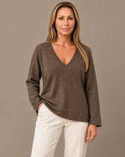 Maglia con scollo a V e punti luce Marseta pronto Marrone