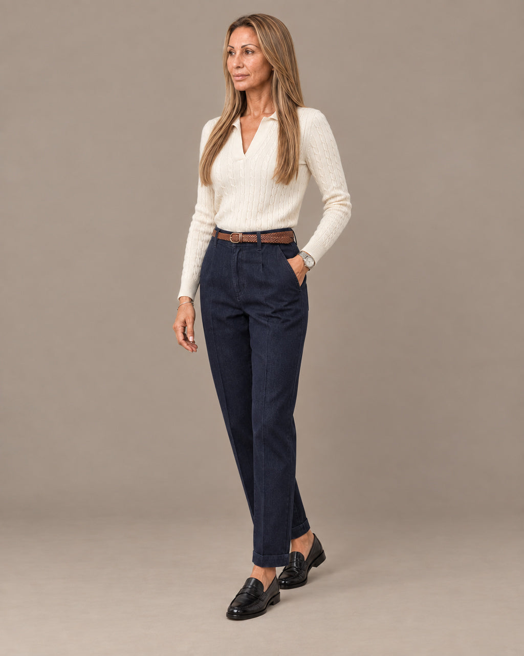 Tiffosi Abbigliamento Jeans a vita alta con cintura intrecciata 