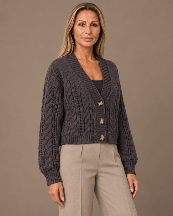 Tiffosi Abbigliamento Cardigan corto a trecce con scollo a V 
