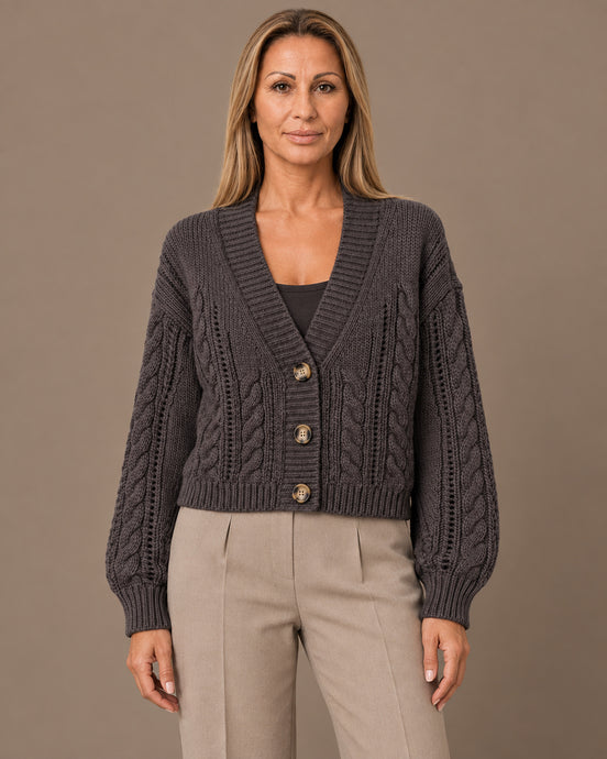 Tiffosi Abbigliamento Cardigan corto a trecce con scollo a V 
